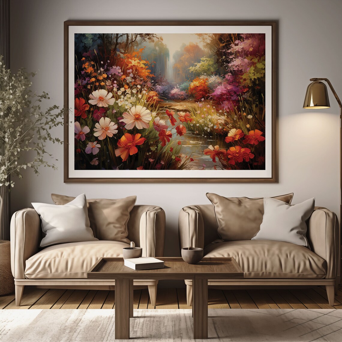 Flower Garden Stream Poppies Daisies Lush Bloom Oil Painting Poster - Image 2