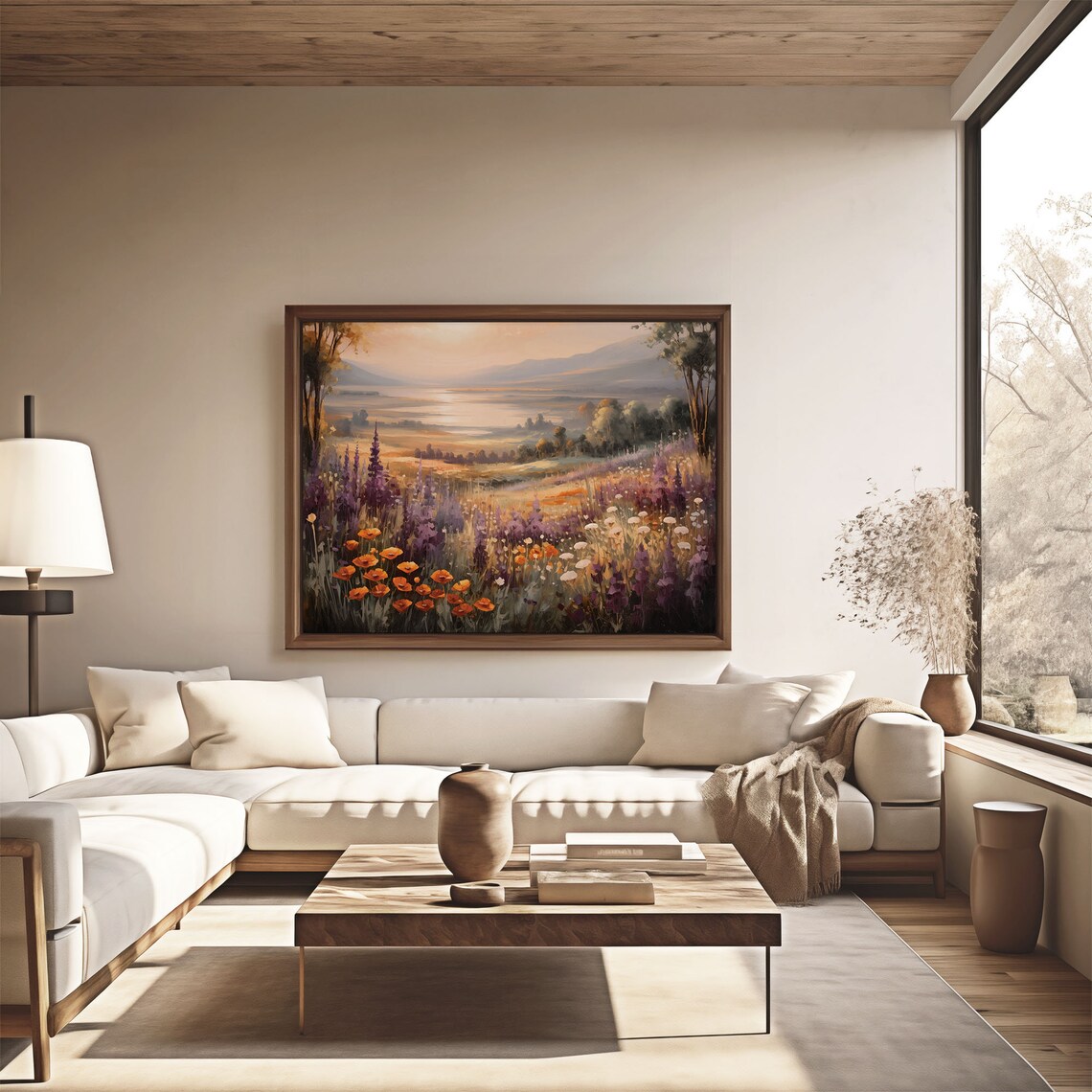 Sunset Wildflower Meadow River Valley Poppy Lupine Oil Painting Poster - Image 4