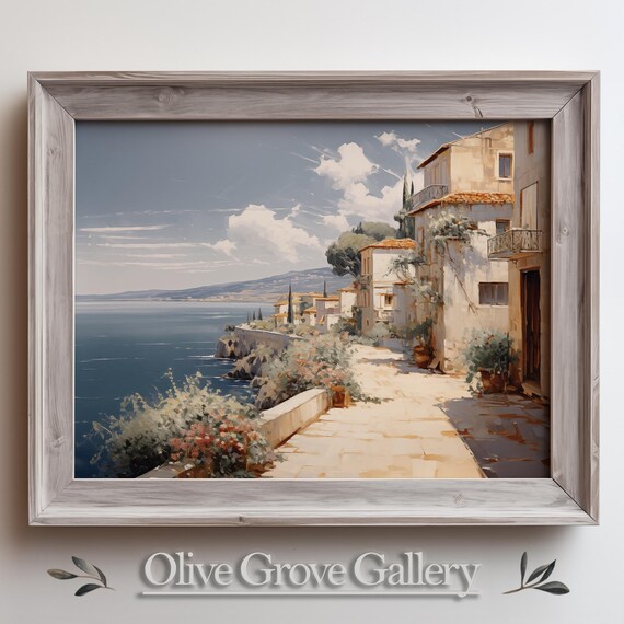 Coastal Village Walkway Above The Sea With Terracotta Roofs Poster