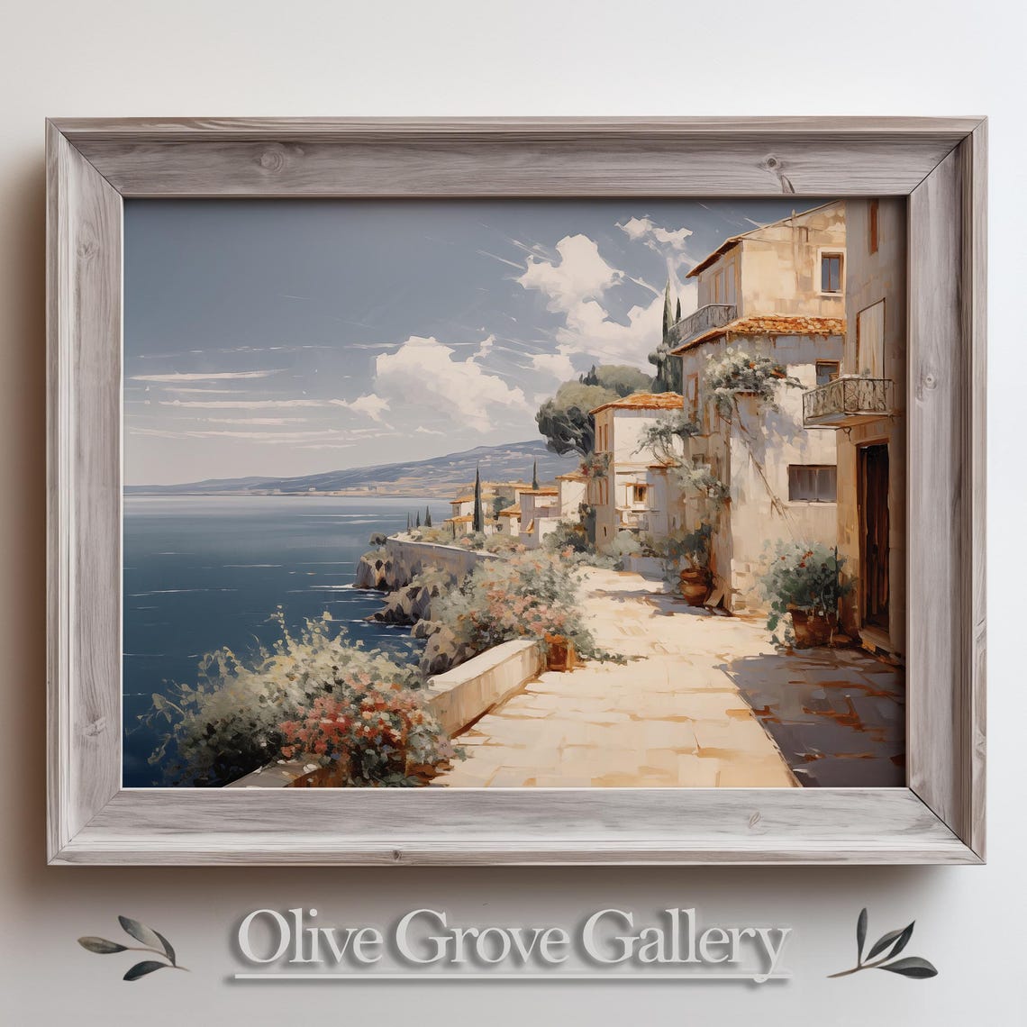 Coastal Village Walkway Above The Sea With Terracotta Roofs Poster