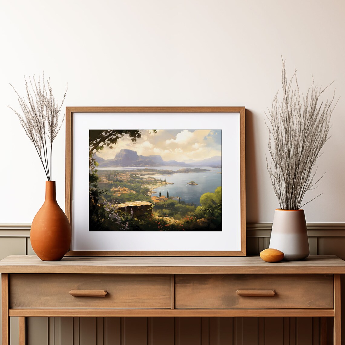 Coastal City Bay View Painting Mountain Island Garden Vista Poster - Image 2