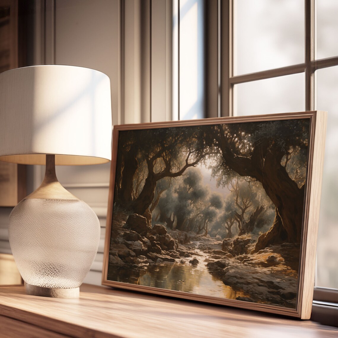 Enchanted Dark Woodland Grove Stream Vintage Oil Painting Poster - Image 3