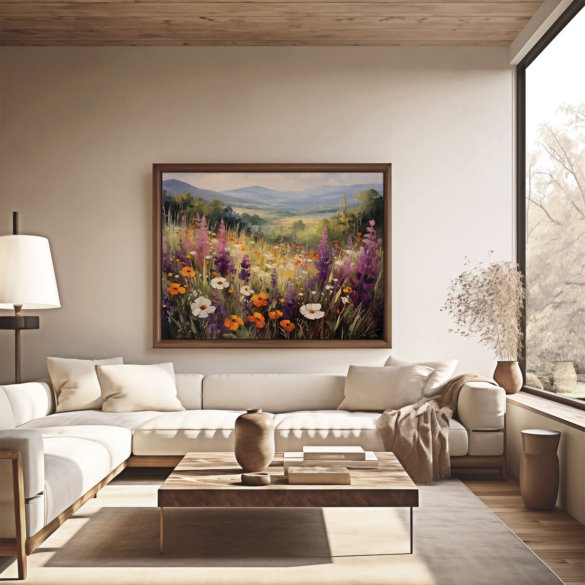 Purple Lupine Orange Poppy Wildflower Meadow Mountains Oil Painting Poster - Image 4