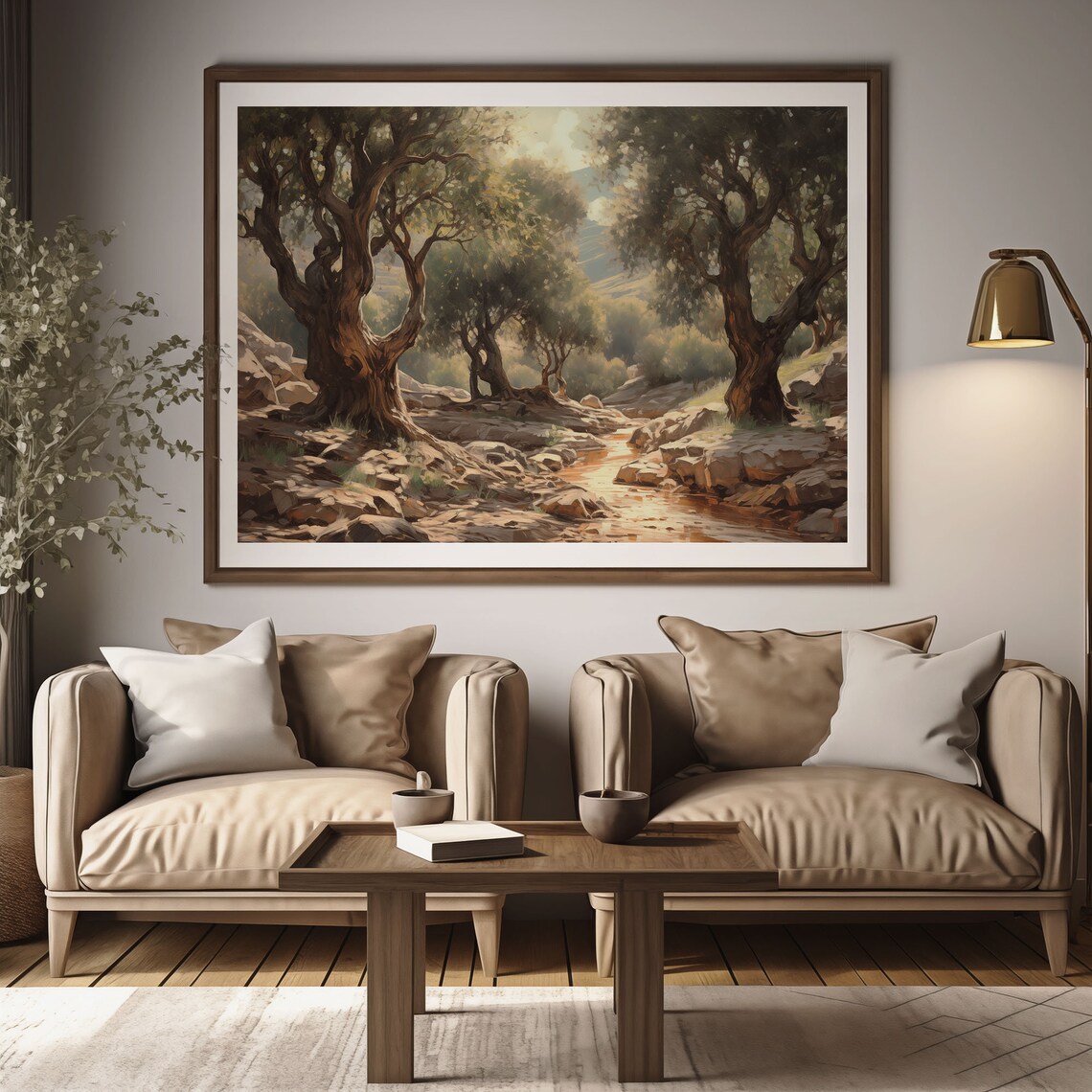 Olive Grove Stream With Gnarled Trees Sunlit Water Oil Painting Poster - Image 2