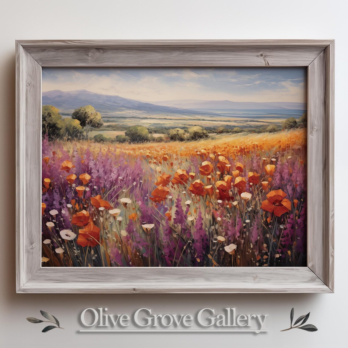 Purple Lupine And Orange Poppy Field Valley View Vintage Poster
