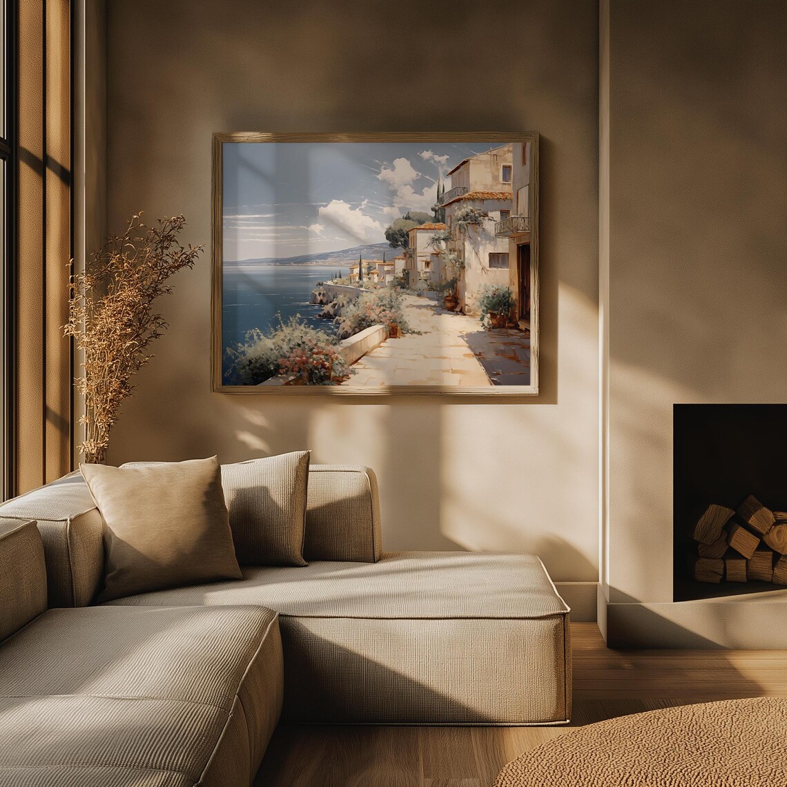 Coastal Village Walkway Above The Sea With Terracotta Roofs Poster - Image 3