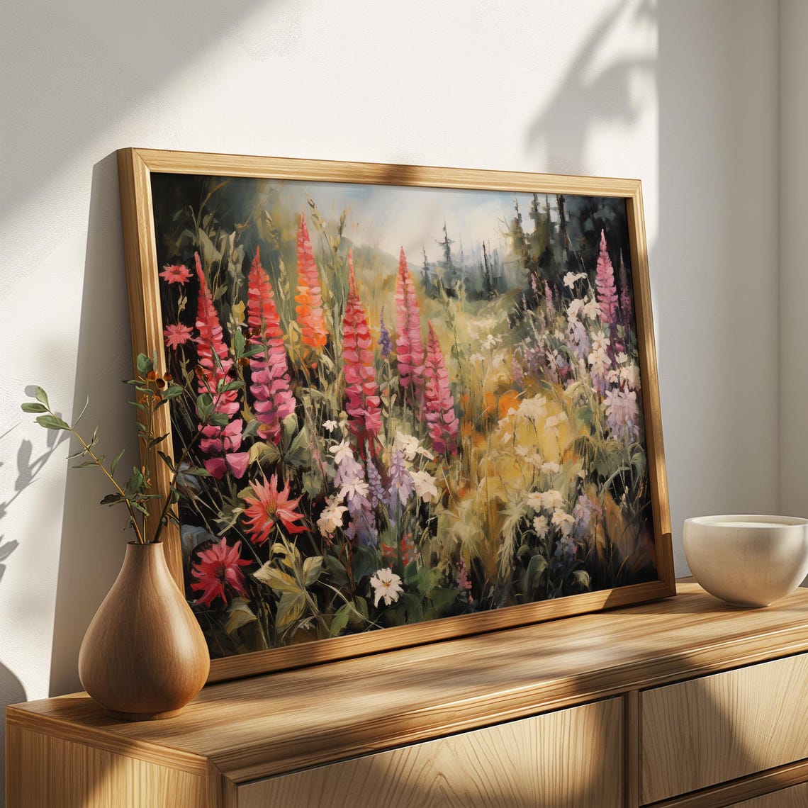 Lush Garden Painting Vibrant Floral Landscape Art Blooming Flower Garden Wall Decor Colorful Nature Artwork Scenic Wildflower Painting - Image 4