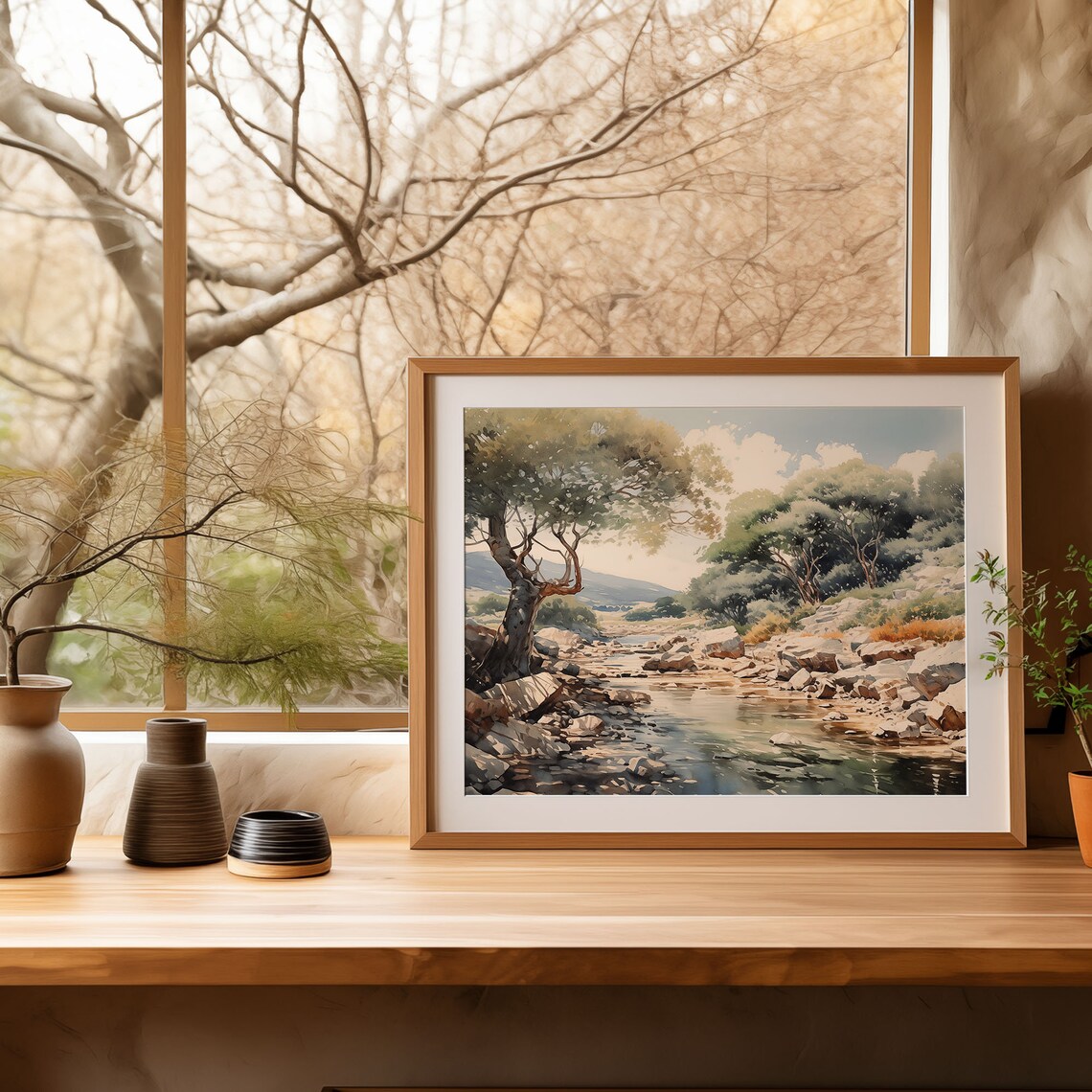 Rocky Mountain Stream in Sunlit Woodland Oil Painting Poster - Image 4