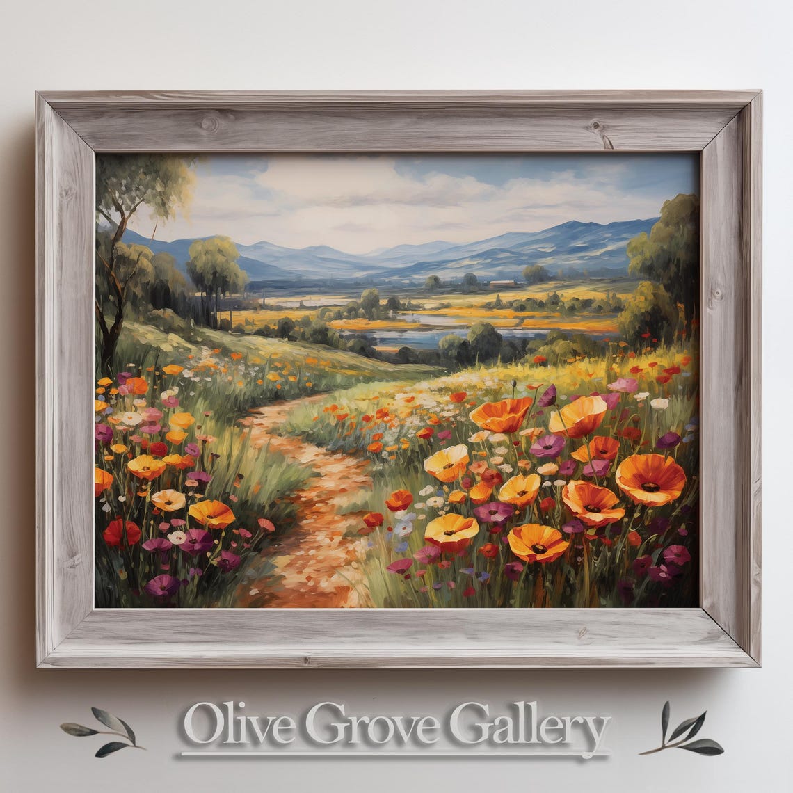 Vibrant Poppy Field Tuscany Art Colorful Wildflowers Italian Countryside Landscape Painting Summer Nature Wall Art Floral Meadow Decor