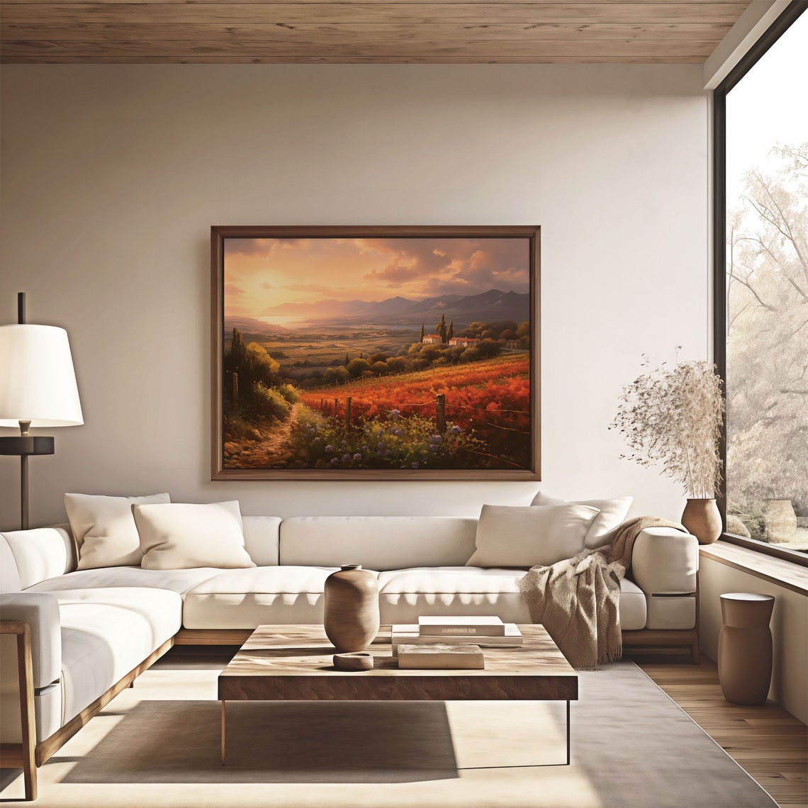 Sunset Over Rolling Farmland With Autumn Fields Farmhouses Poster - Image 4