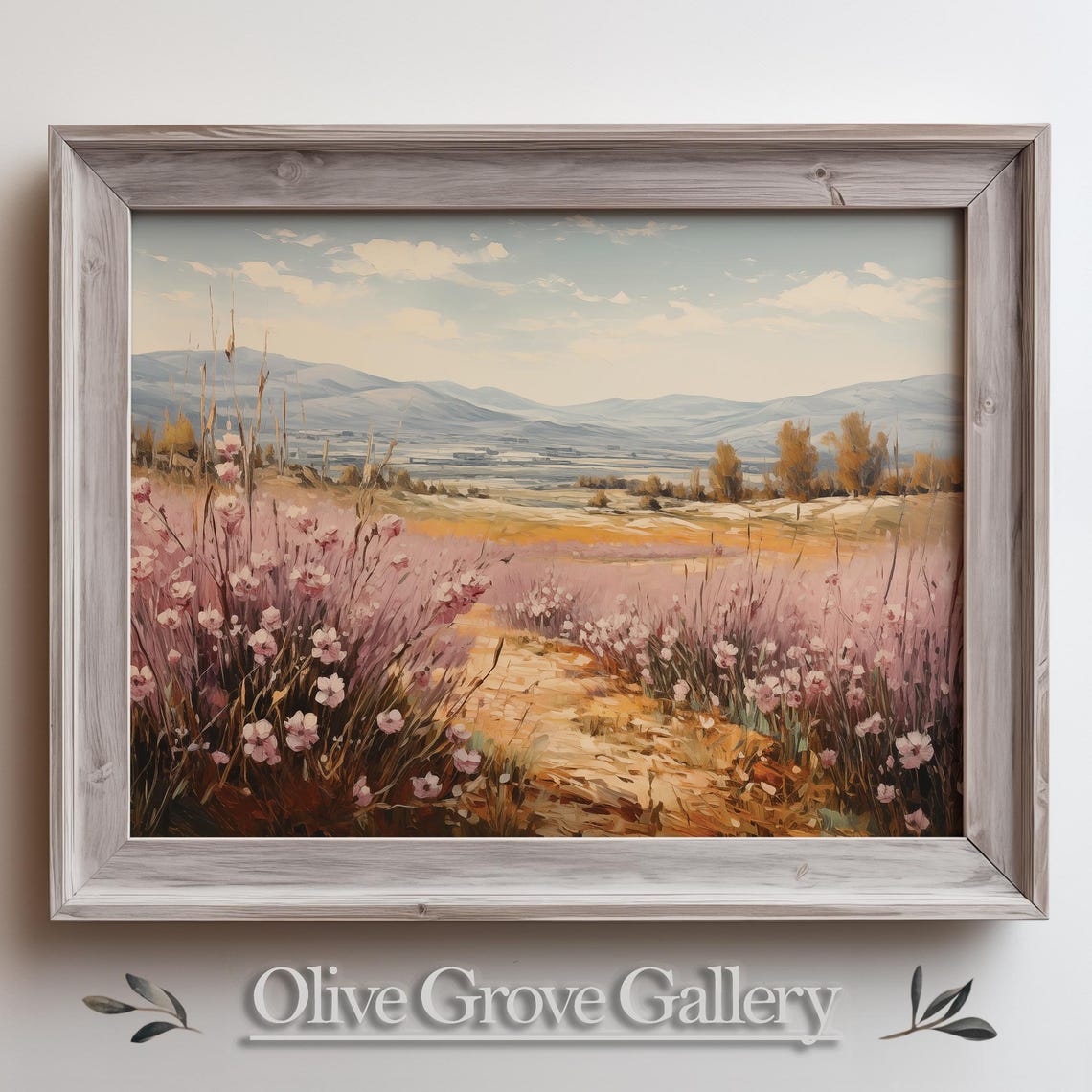 Pink Wildflower Path Spring Hills Mountain View Oil Painting Poster