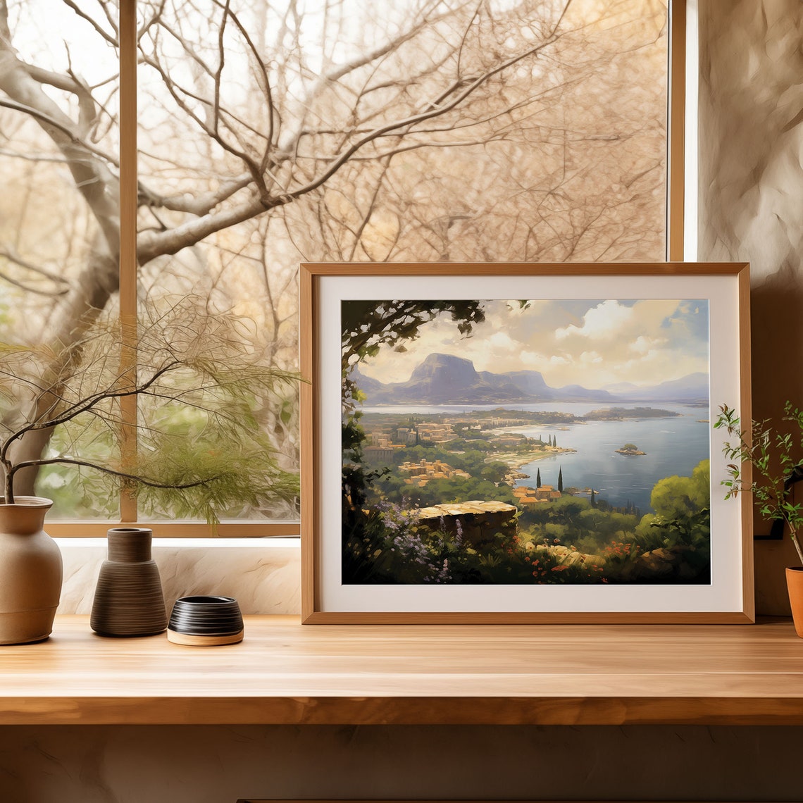 Coastal City Bay View Painting Mountain Island Garden Vista Poster - Image 4