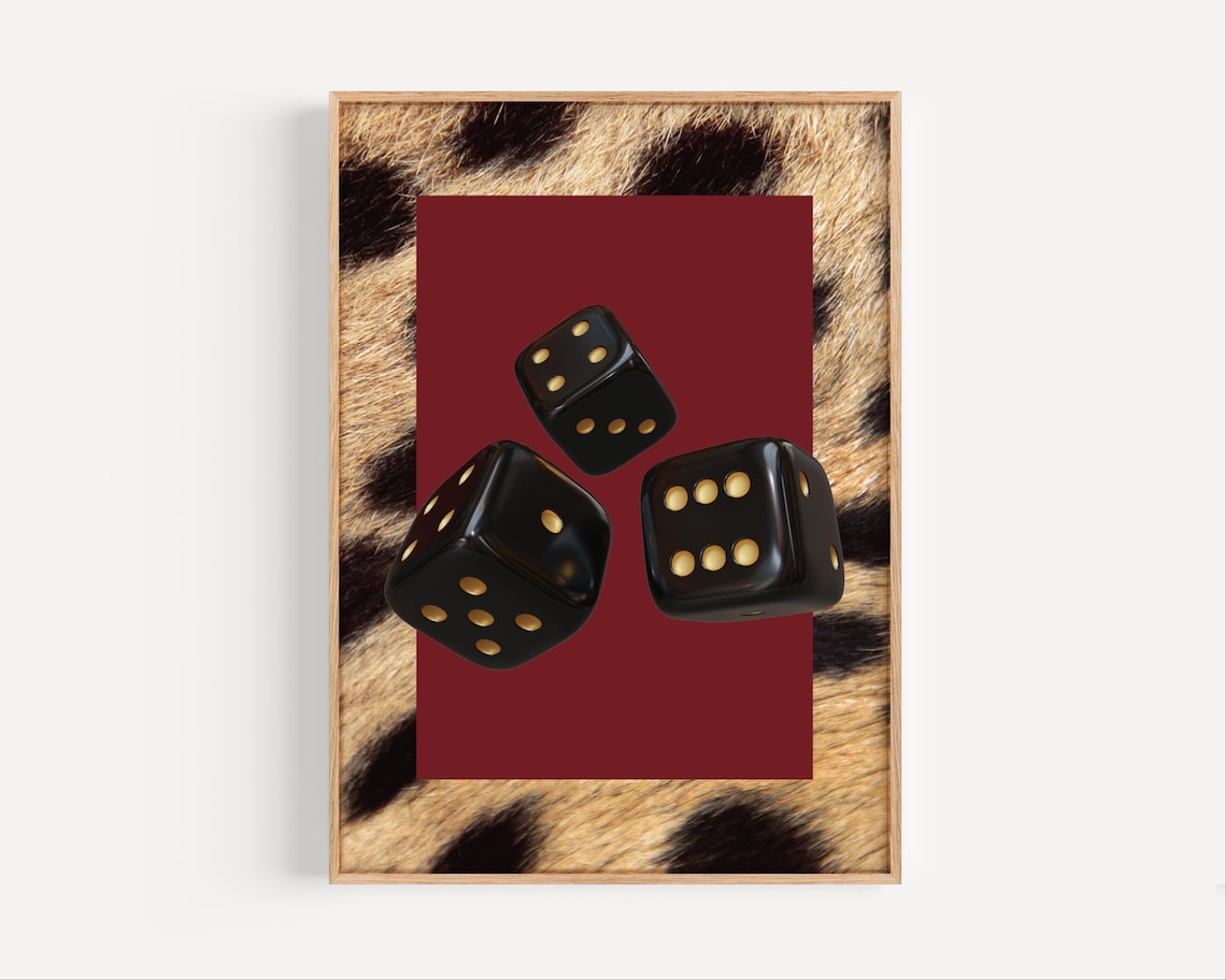 Black Dice Print, Leopard Border Game Room Decor