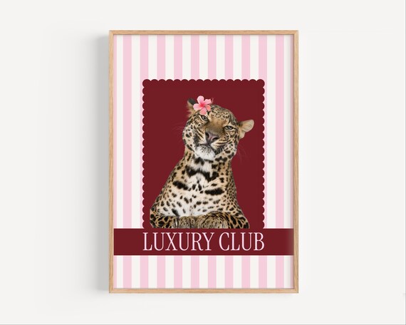 Luxury Club Leopard Print Pink Stripes Glam Wall Art