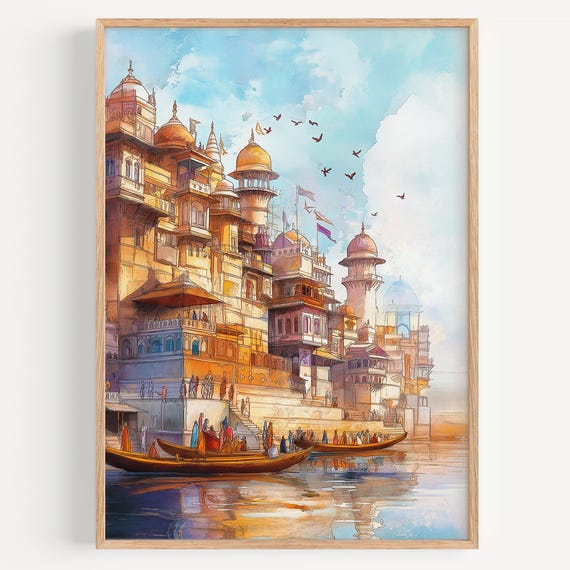 Surat Watercolor Painting Wall Art Print Poster India Travel Decor Illustration Home