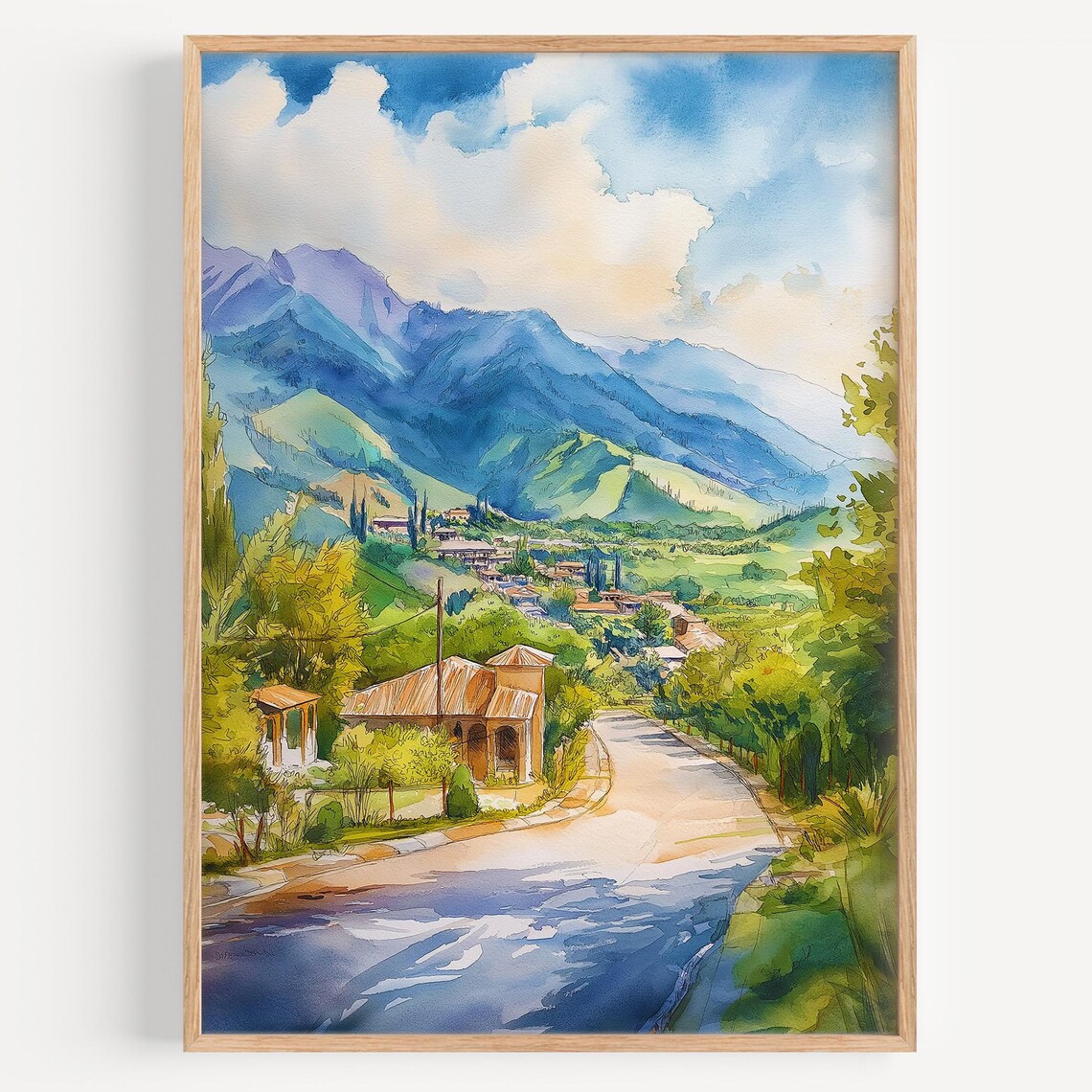Islamabad Pakistan Mountain Road Village Watercolor Travel Poster