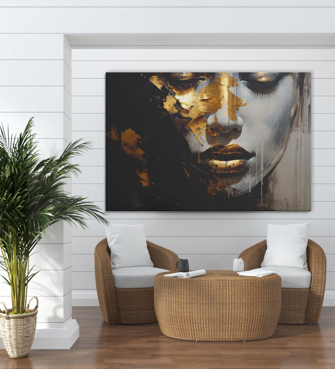 Black Gold Woman Portrait Art, Abstract Female Face - Image 4