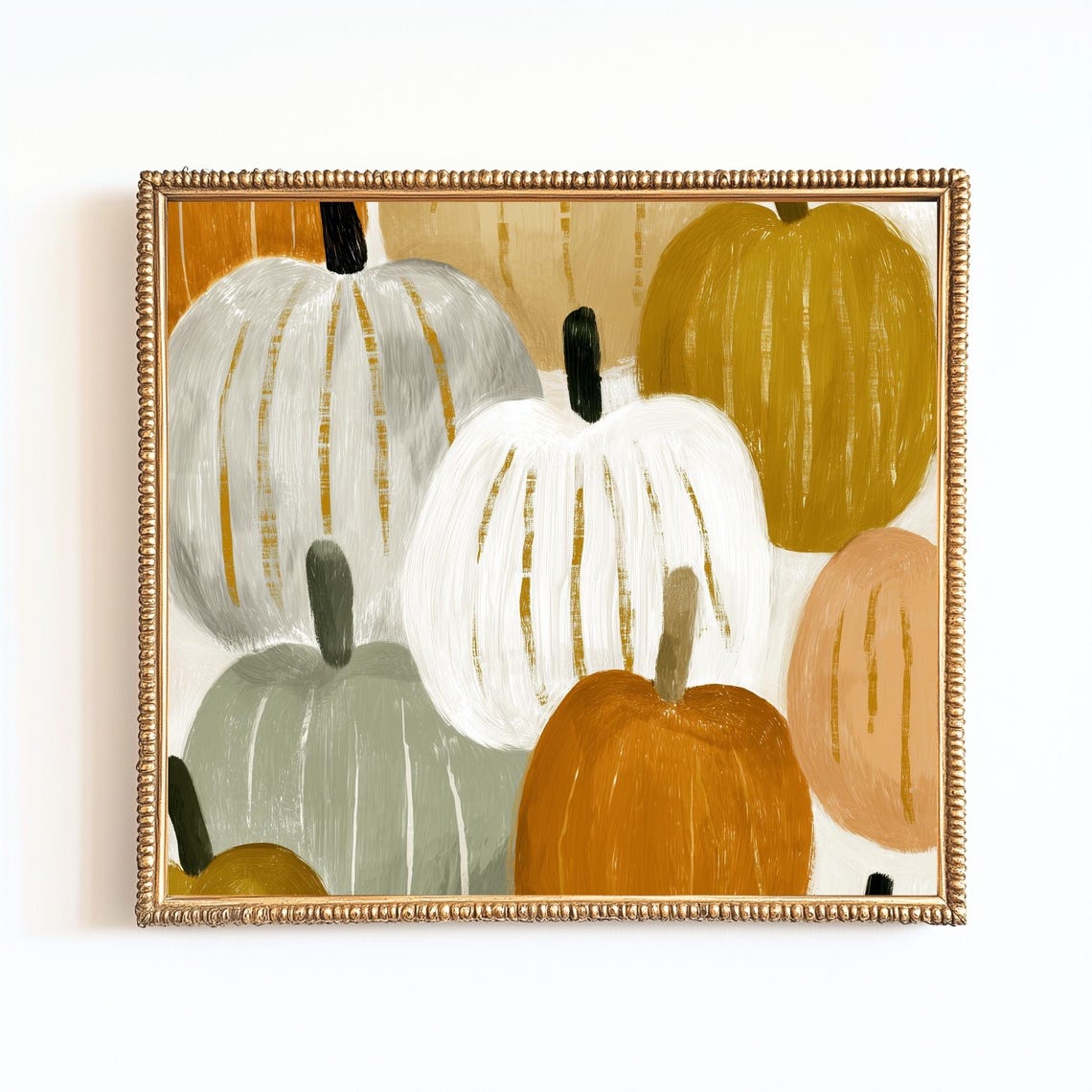 Mustard White Sage Pumpkins Autumn Harvest Painting Style Art Poster