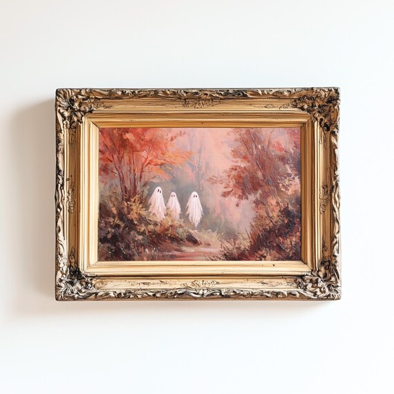 Vintage Halloween Print Rustic Autumn Landscape