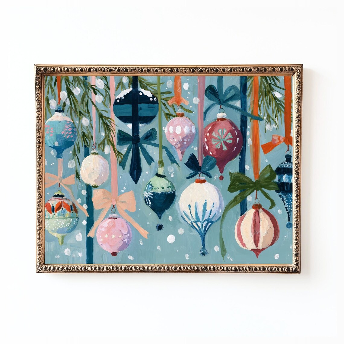 Christmas Wall Art Vintage Ornaments Poster Print