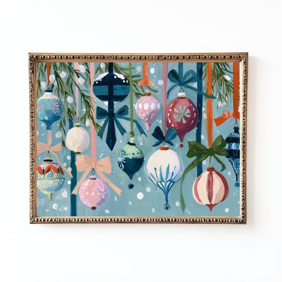 Christmas Wall Art Vintage Ornaments Poster Print