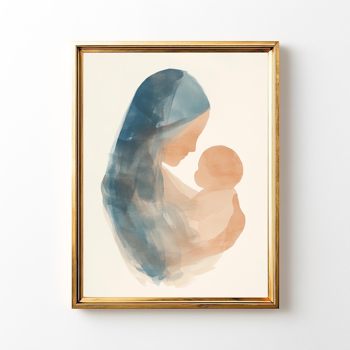Mother and Baby Watercolor Silhouette Minimalist Nursery Poster