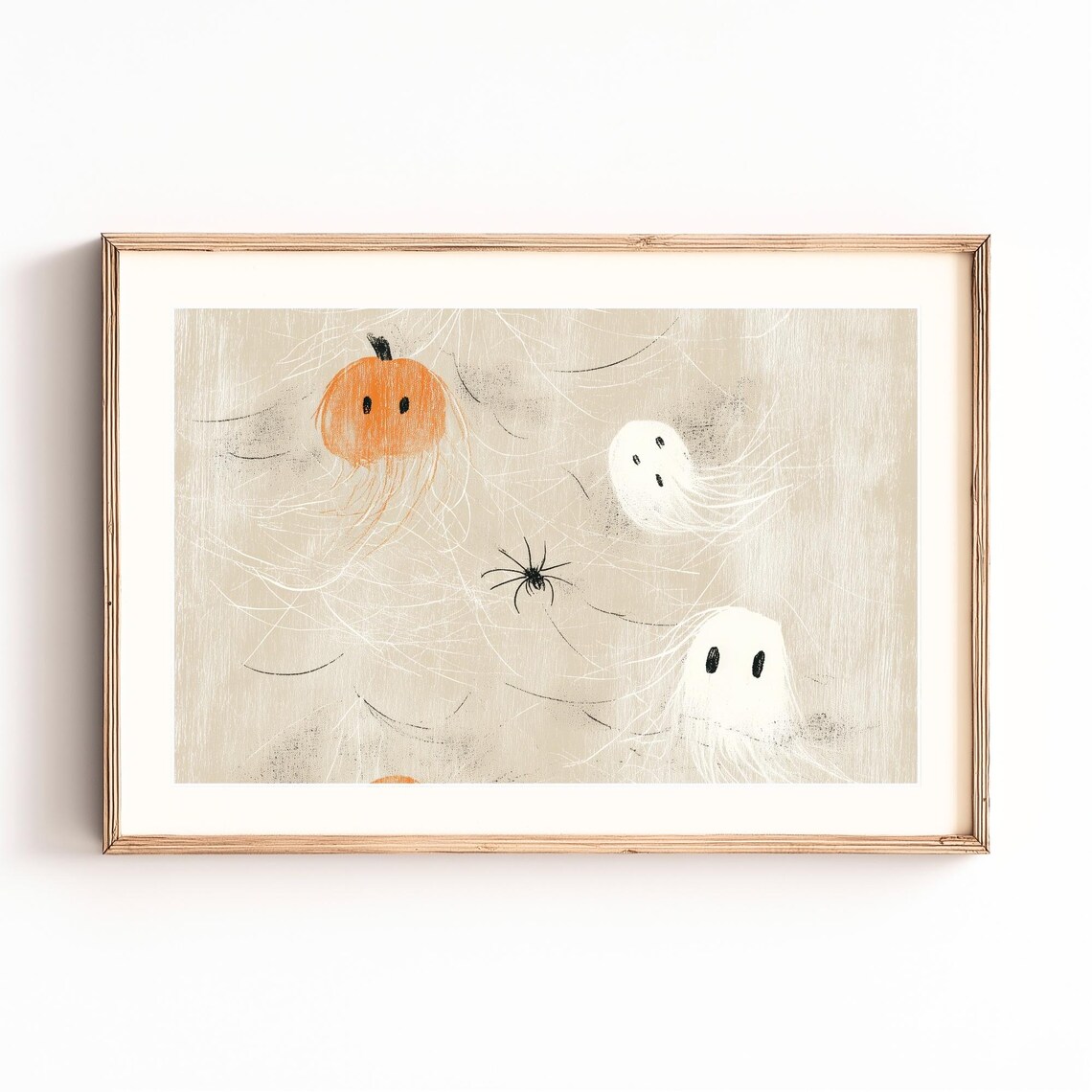 Whimsical Halloween Ghosts Pumpkins Spiders Poster Print