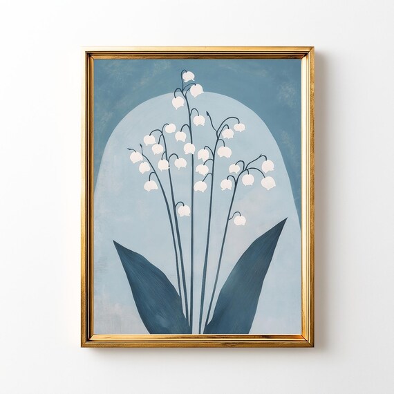 Lily Of The Valley Print Blue Botanical Vintagestyle Flower Art