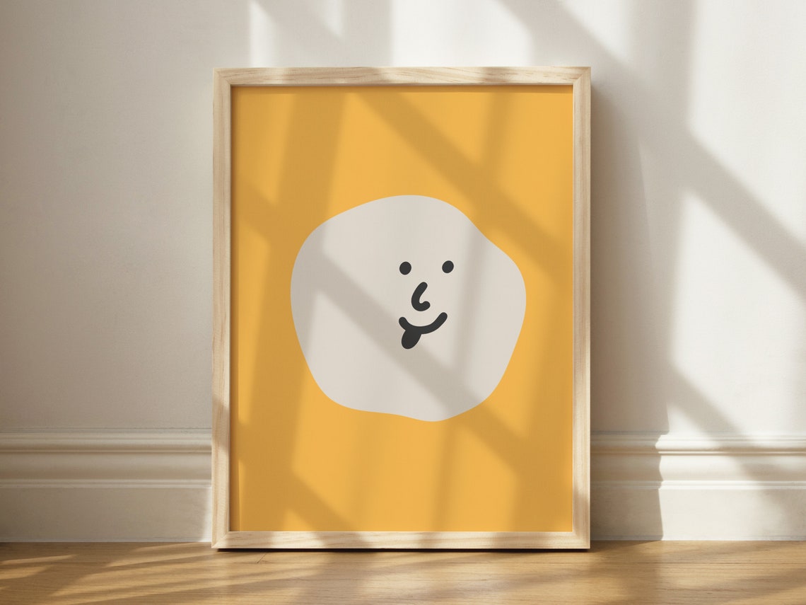 Playful Smiley Face Orange Minimalist Dorm Decor Wall Poster