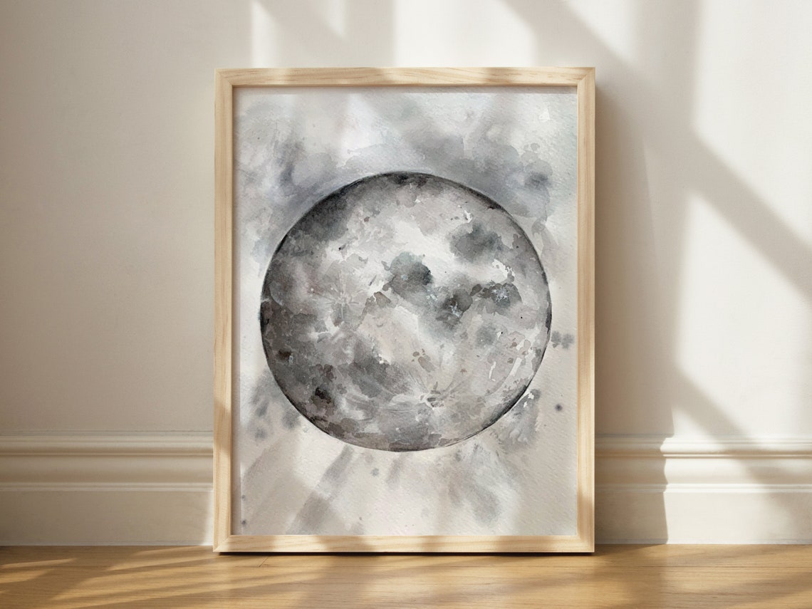 Watercolor Moon Art Print Modern Space Wall Decor