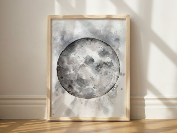 Watercolor Moon Art Print Modern Space Wall Decor