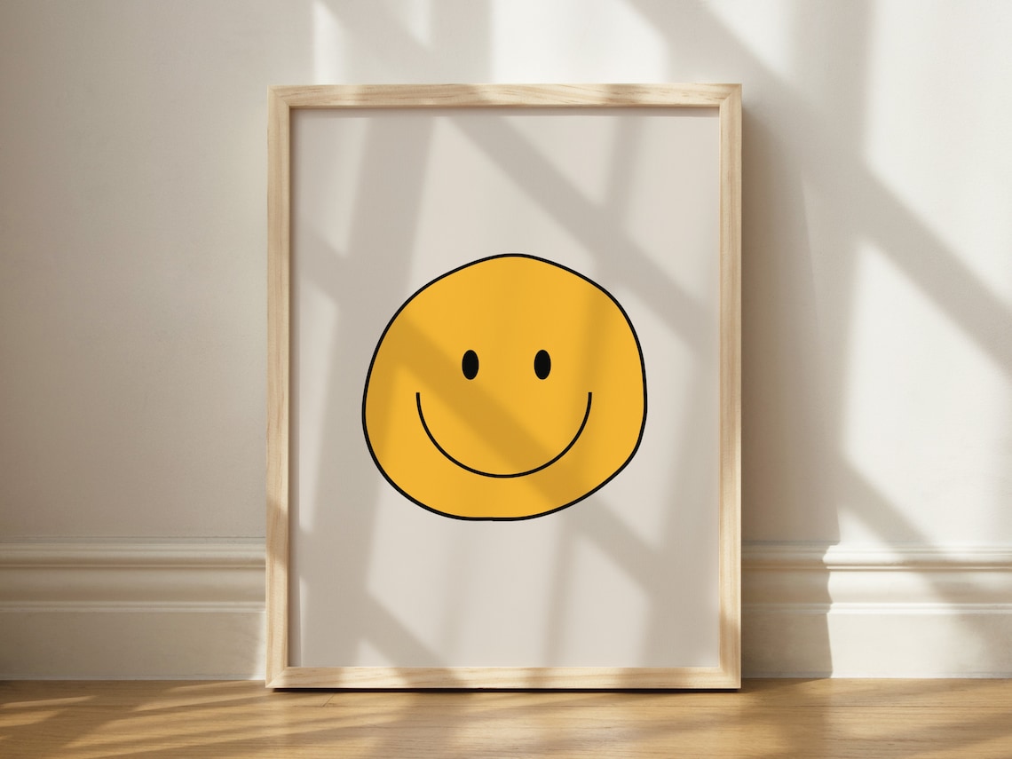Groovy Smiley Face Art Print, Trendy Dorm Decor