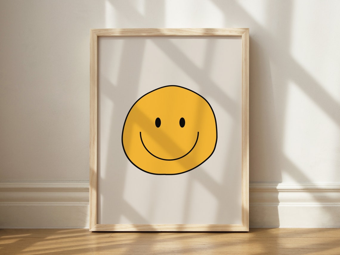 Retro Yellow Classic Smiley Face Minimalist Happy Room Poster