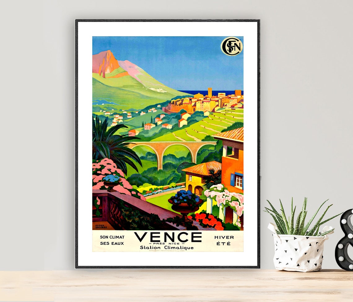 Vence France Vintage Travel Poster French Riviera Poster Travel In France Museum Quality