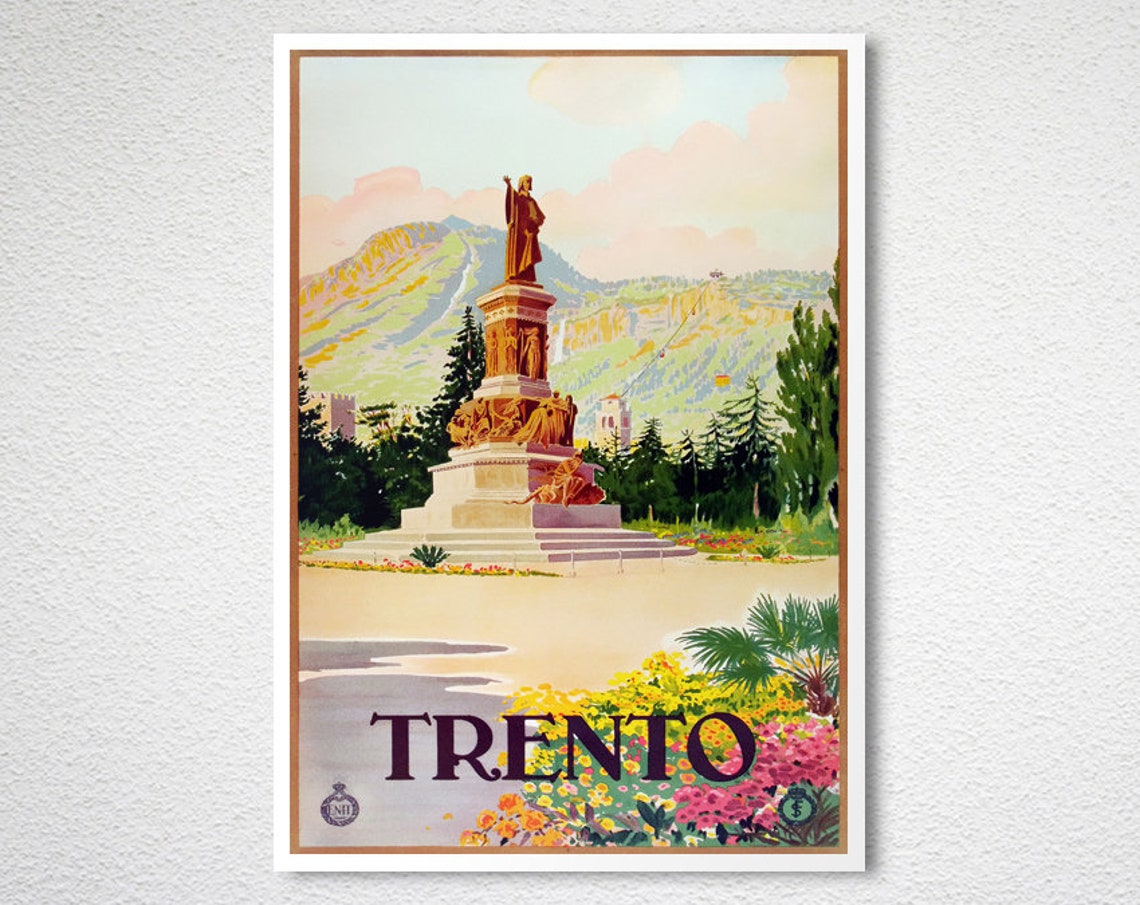Trento Italy Monument Flower Gardens Vintage Italian Travel Poster - Image 2