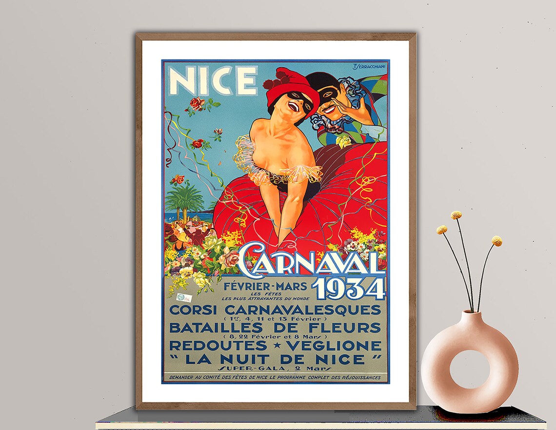 Nice Carnaval 1934 France Vintage Travel Poster
