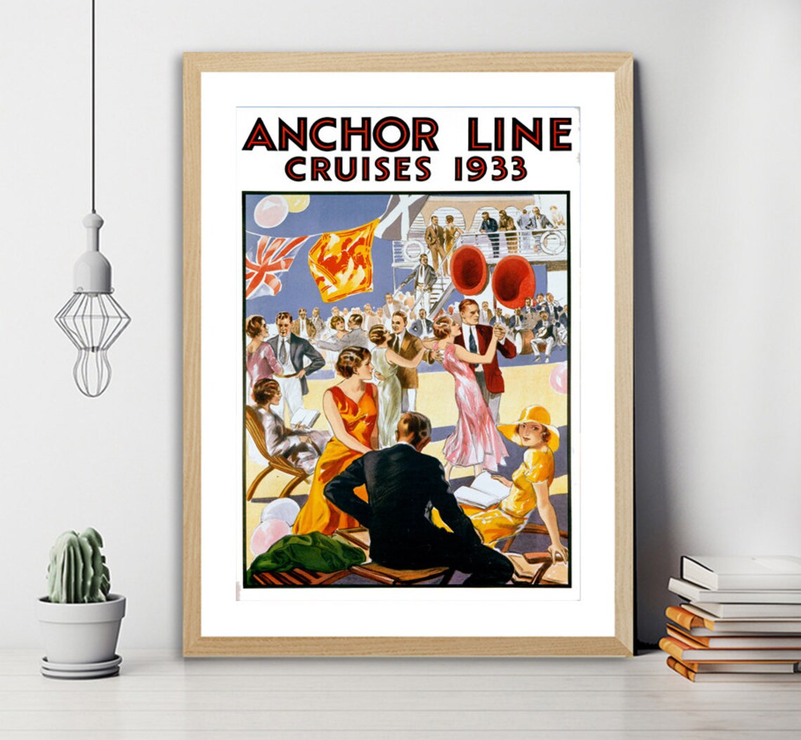 Anchor Line Cruises 1933 Ocean Liner Deck Party Travel Poster - Image 2