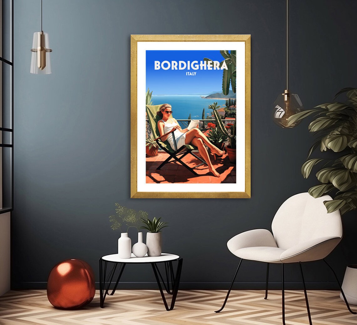 Bordighera Italy Vintage Italian Riviera Terrace Travel Poster - Image 3