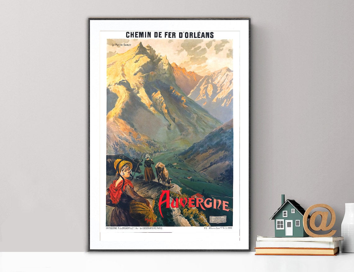 Puy de Sancy Auvergne France Mountain Valley Vintage Travel Poster