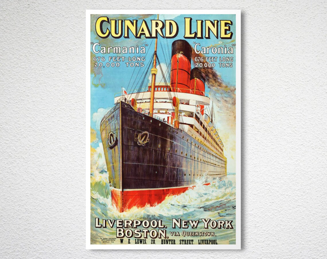 Cunard Line Carmania Caronia Vintage Travel Poster - Image 2