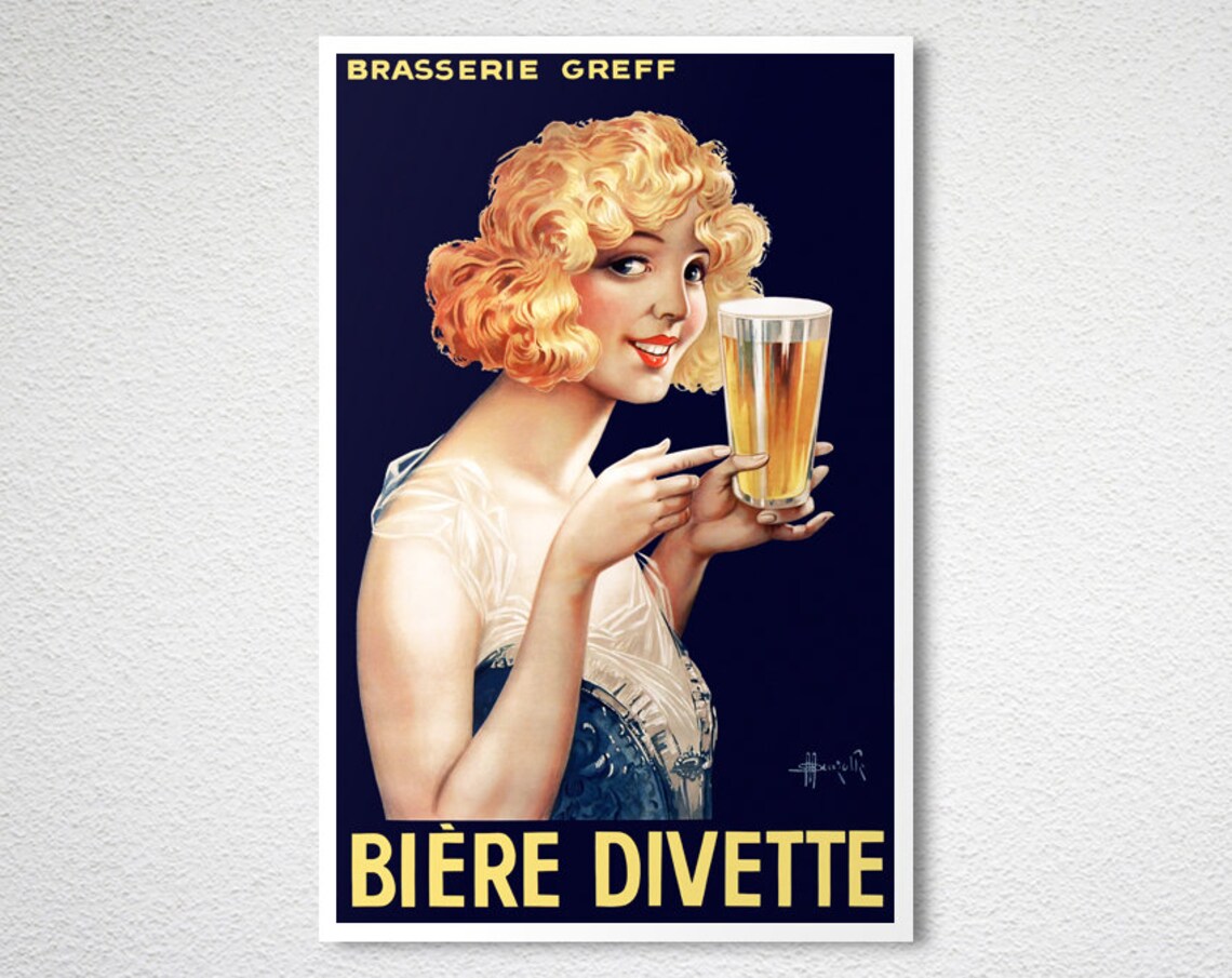 Brasserie Greff Biere Divette Vintage French Beer Poster Blonde Woman - Image 2