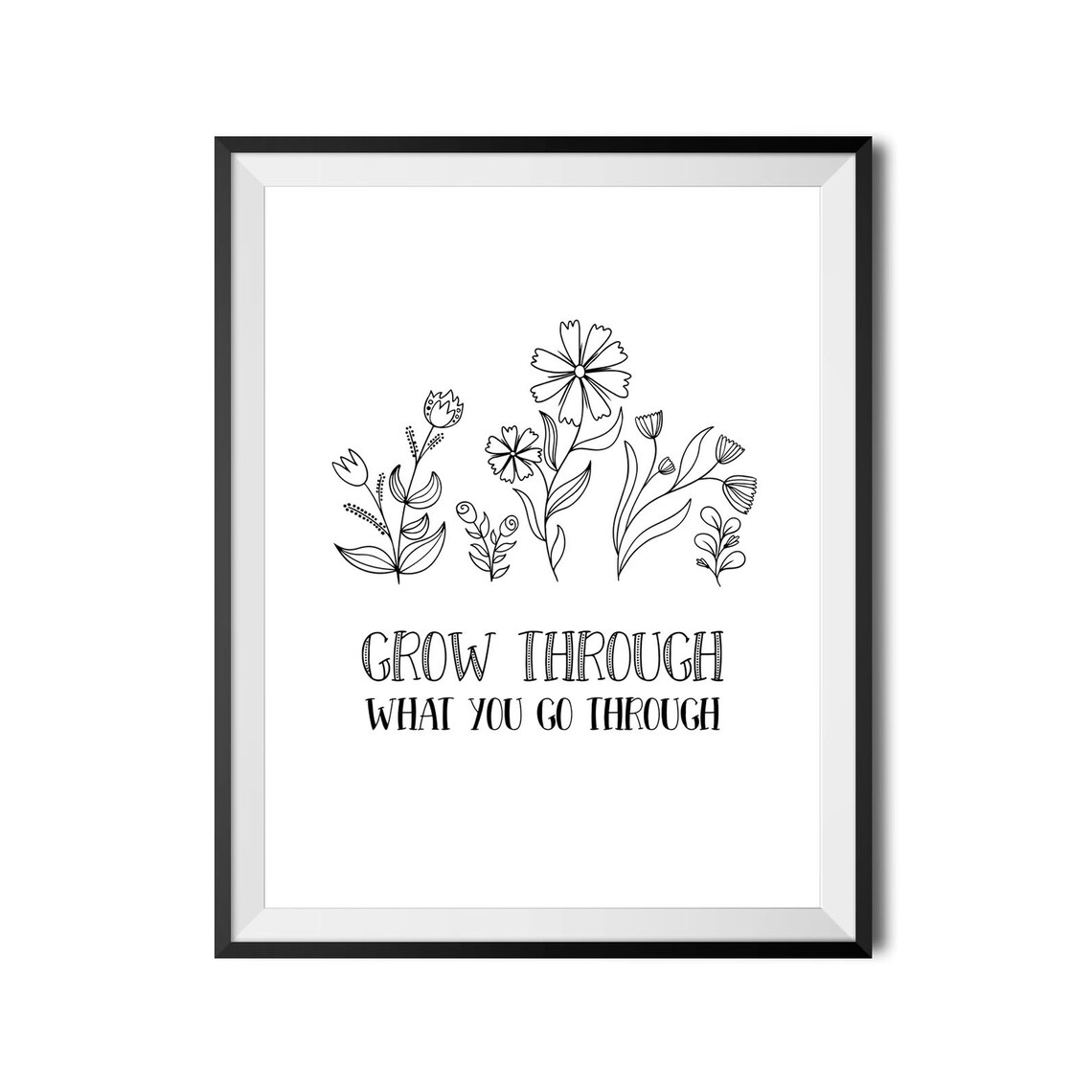 Grow Through What You Go Through Inspirational Quote Poster Floral Line Art - Image 3
