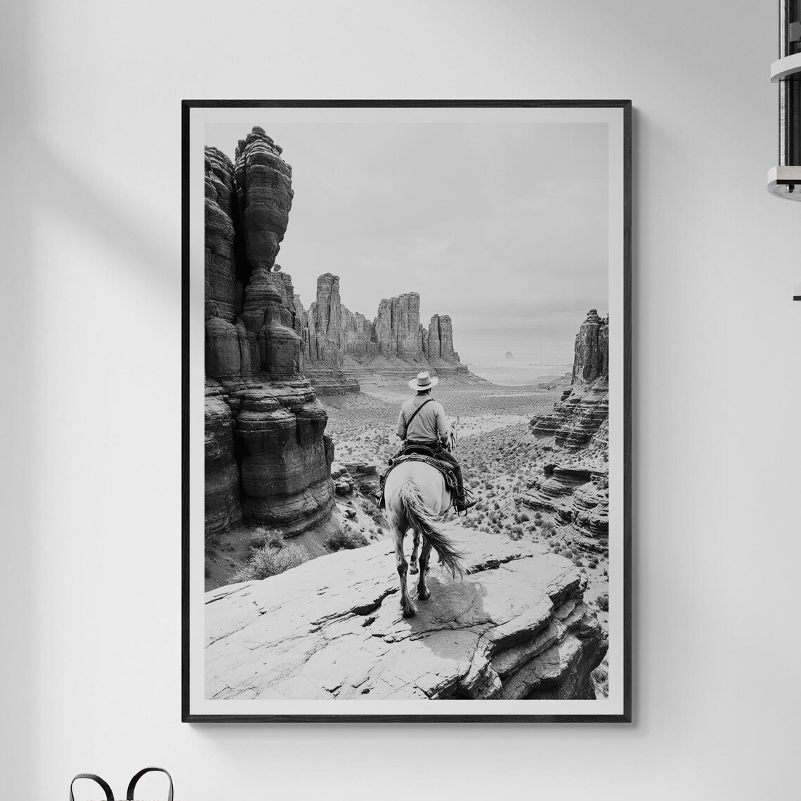 Black And White Cowboy Print, Monument Valley Travel Poster