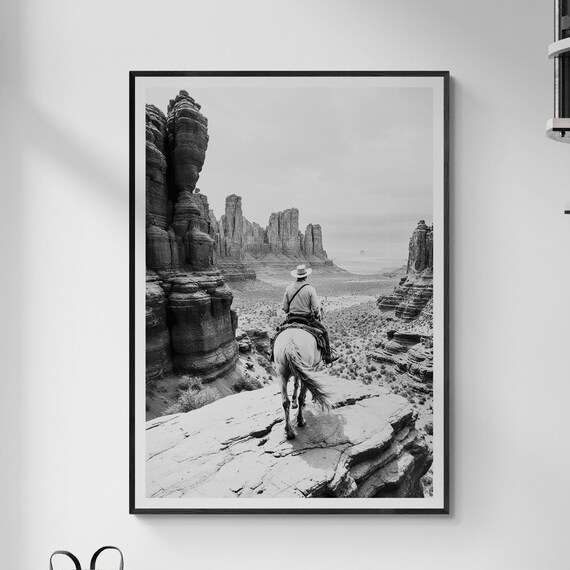 Black And White Cowboy Print, Monument Valley Travel Poster