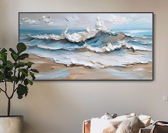 Crashing Ocean Wave Breaking Over Sandy Beach Impasto Coastal Poster