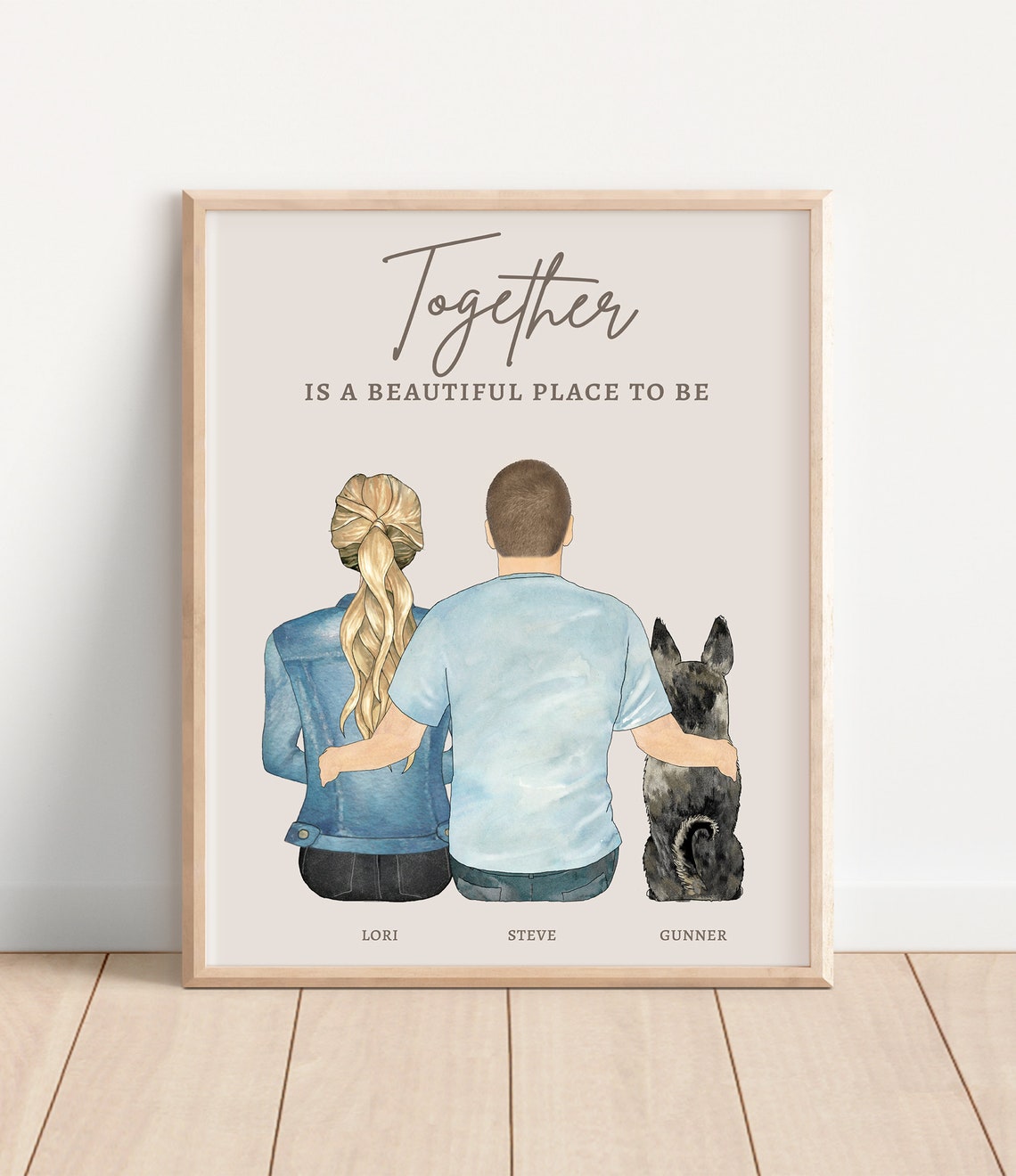 Custom Couple And Dog 'Together' Personalized Family Portrait Poster