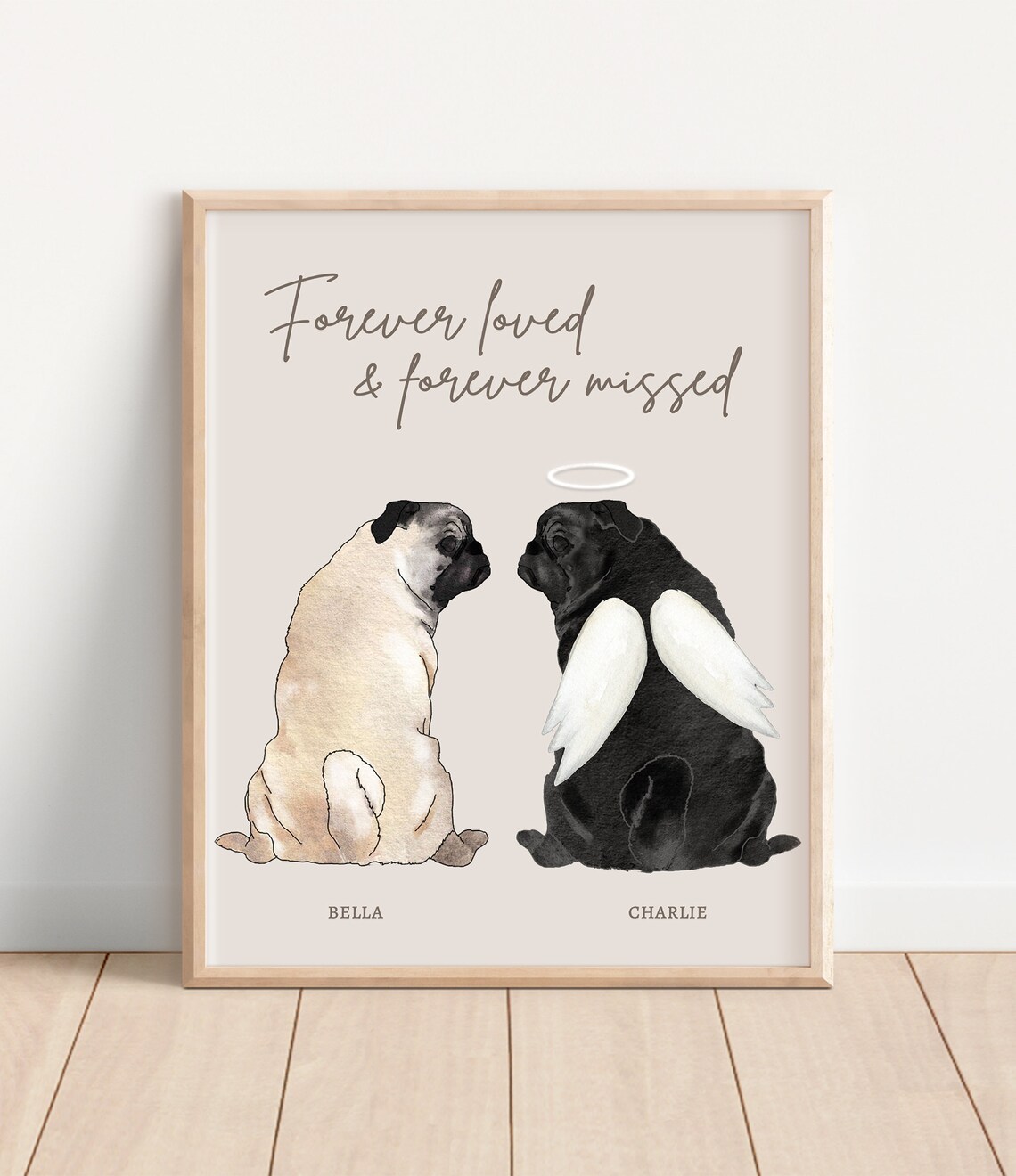 Forever Loved Missed Two Pugs Memorial Dog Loss Portrait Poster
