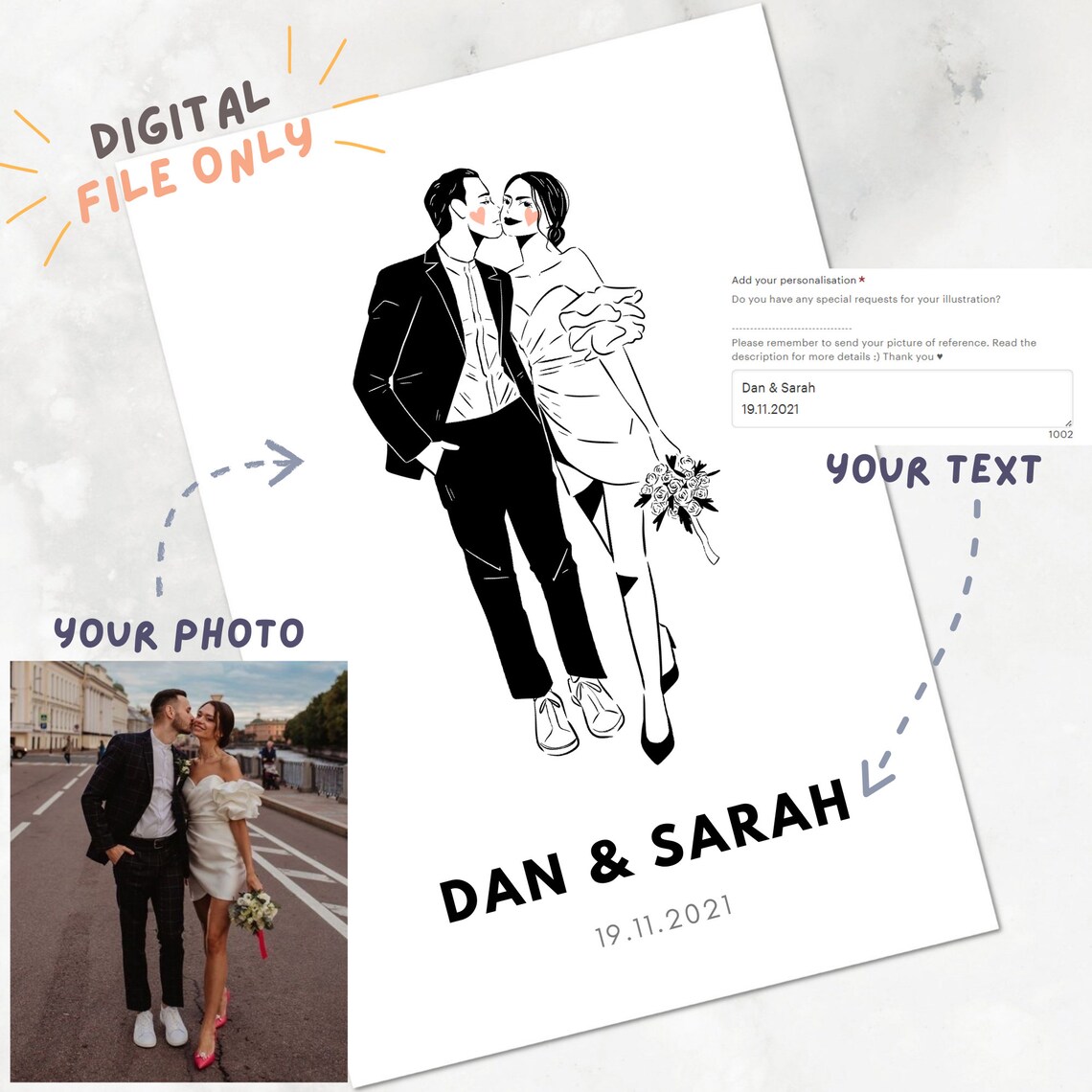 Elegant Couple in Blazers Holding Hands Black and White Line Poster - Image 4