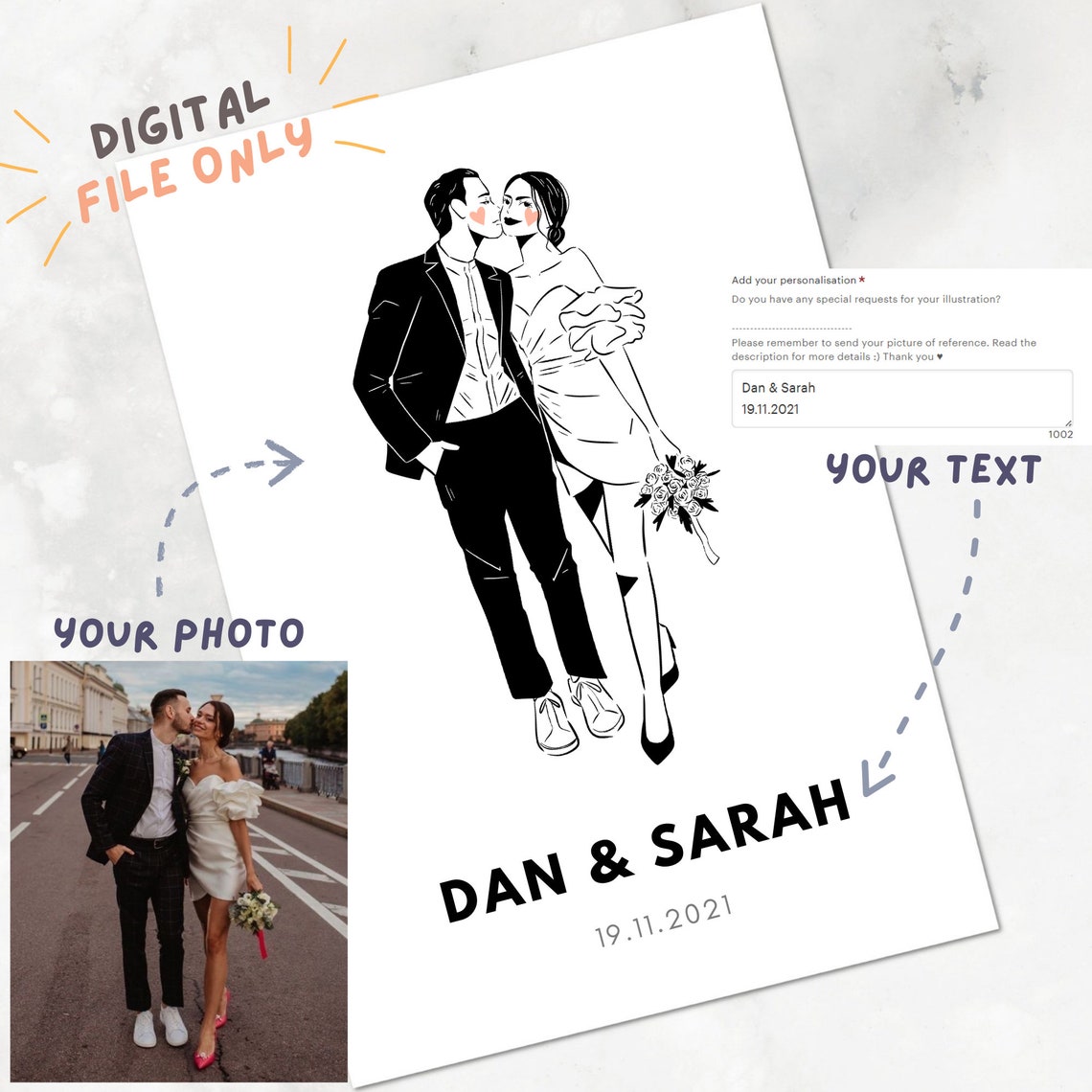 Personalized Wedding Portrait Painting Illustration For Couples Special Personalized Gift Capture The Love In Unique Handmade Drawing - Image 4