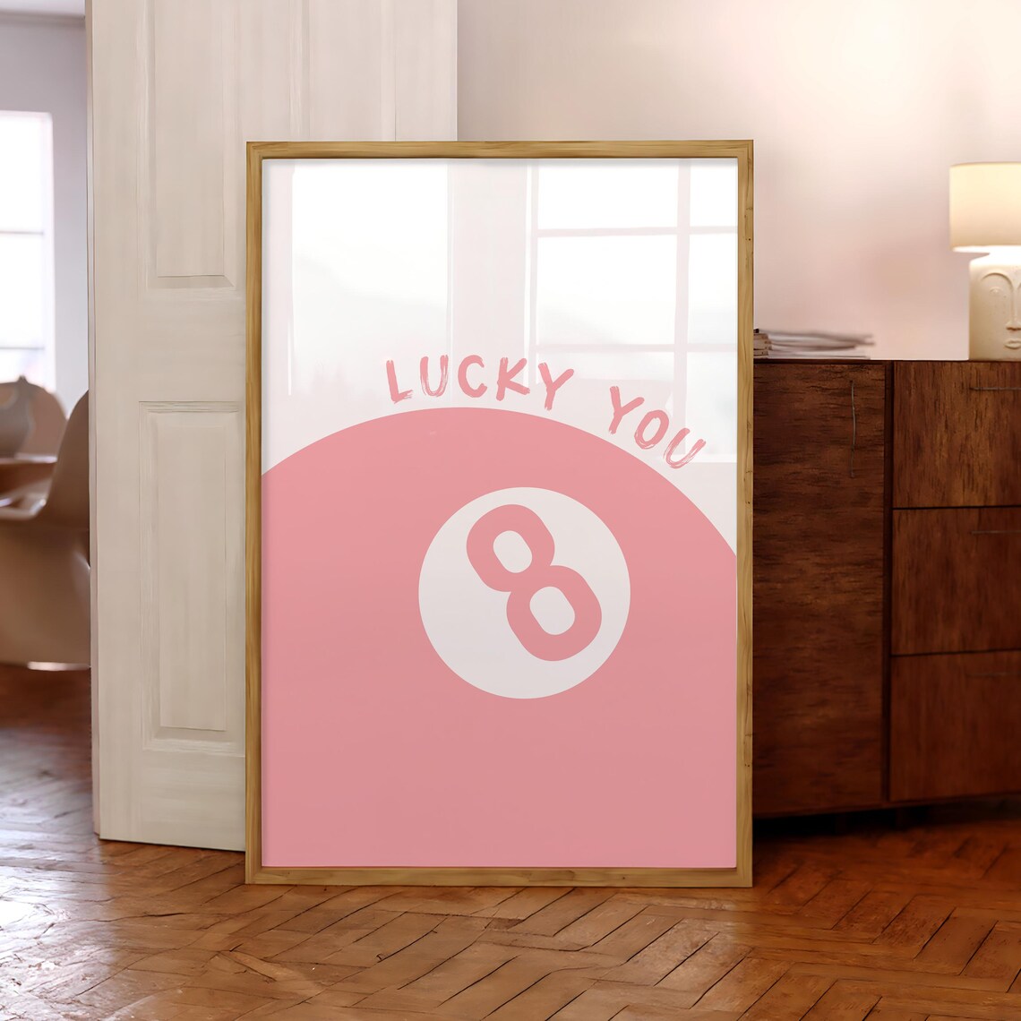 Soft Blush Pink Lucky You Eight Ball Minimalist Preppy Poster